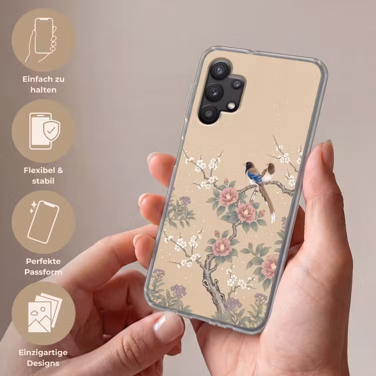 Bloemen - Vogels - Bloemen Telefoonhoesje Samsung Galaxy A32 5G klein -sfeer3_DE