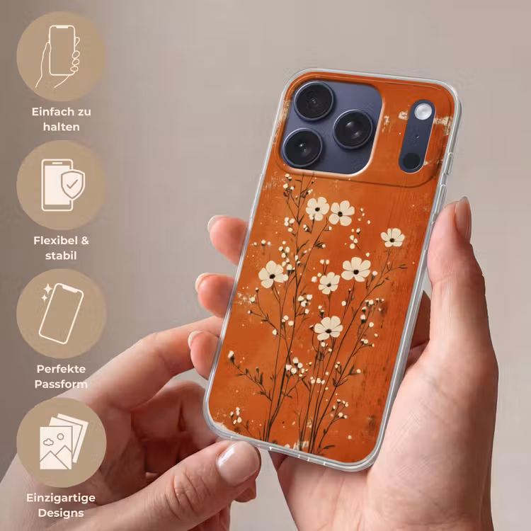 Bloemen - Wit - Subtiel - Roestkleur Telefoonhoesje iPhone 17 Pro klein -sfeer3_DE