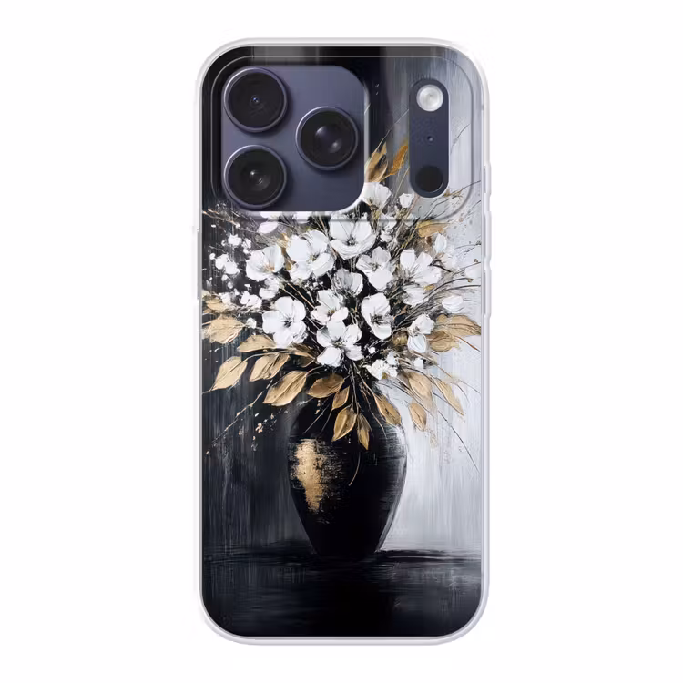 Bloemen - Wit - Vaas - Abstract Telefoonhoesje iPhone 17 Pro klein -3d