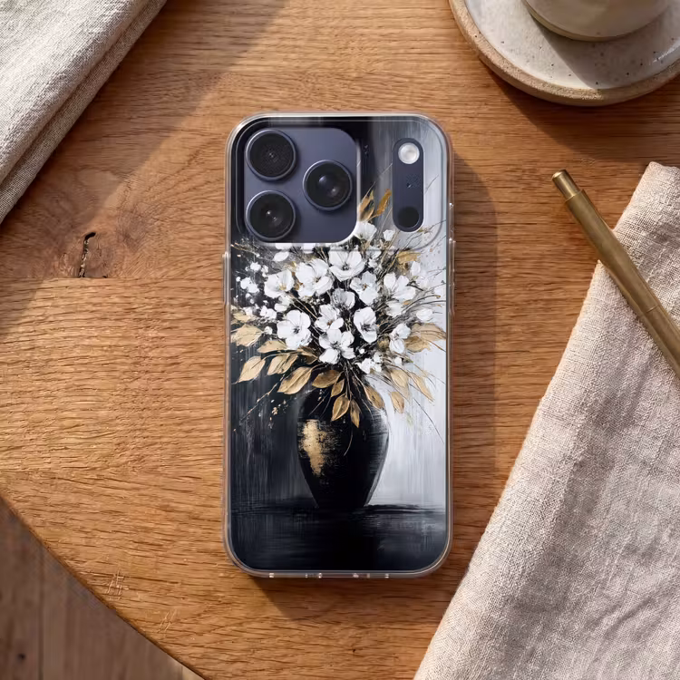 Bloemen - Wit - Vaas - Abstract Telefoonhoesje iPhone 17 Pro klein -sfeer1