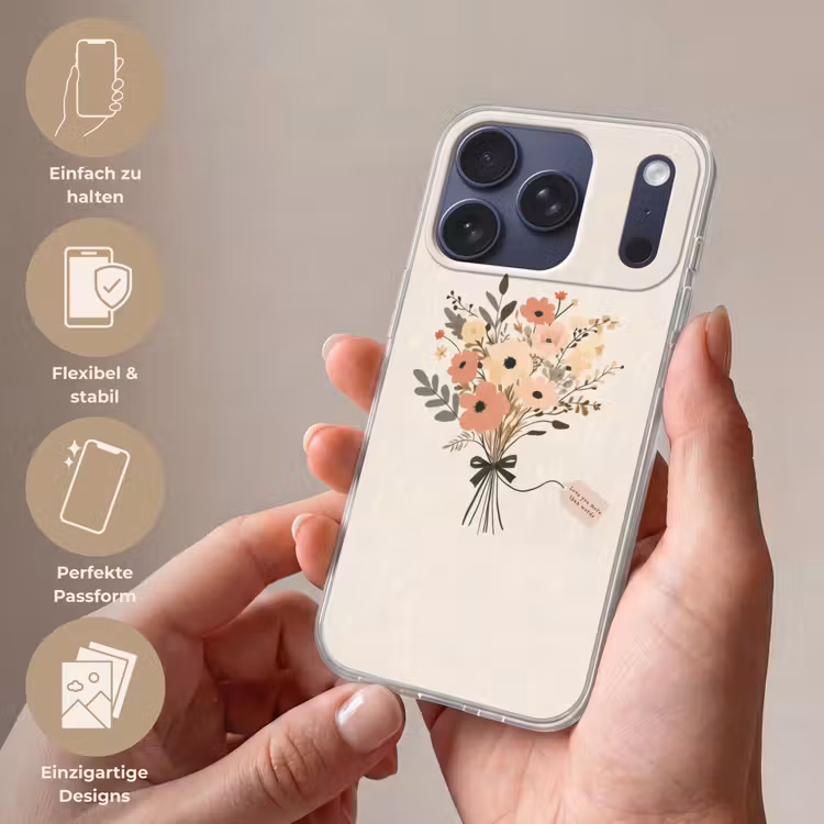 Bloemen - Quote - Beige - Lint Telefoonhoesje iPhone 17 Pro klein -sfeer3_DE