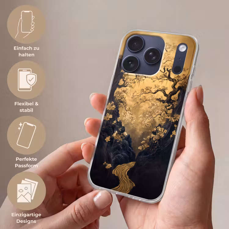 Bloemen - Takken - Goud - Sierlijk Telefoonhoesje iPhone 17 Pro klein -sfeer3_DE