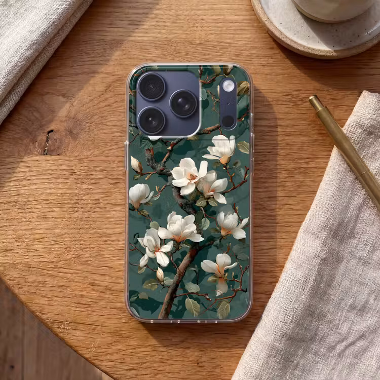 Bloemen - Takken - Wit - Klassiek Telefoonhoesje iPhone 17 Pro klein -sfeer1