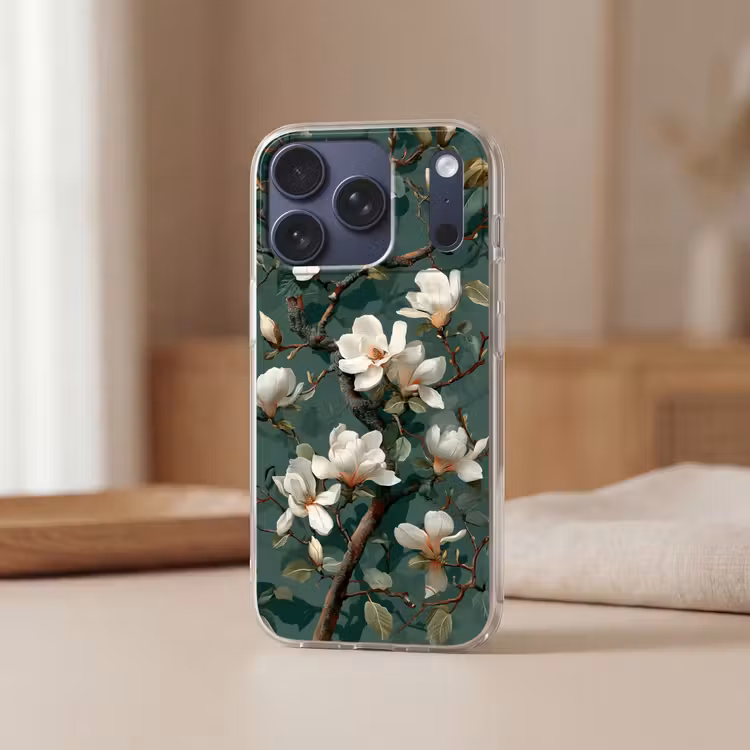Bloemen - Takken - Wit - Klassiek Telefoonhoesje iPhone 17 Pro klein -sfeer2