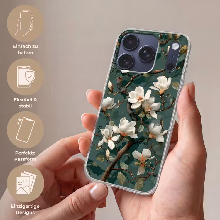 Bloemen - Takken - Wit - Klassiek Telefoonhoesje iPhone 17 Pro klein -sfeer3_DE