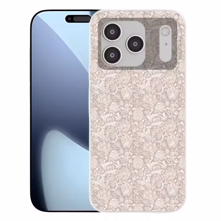 Bloemenprint - Grijs - Crème Telefoonhoesje iPhone 17 Pro klein 878 -3d