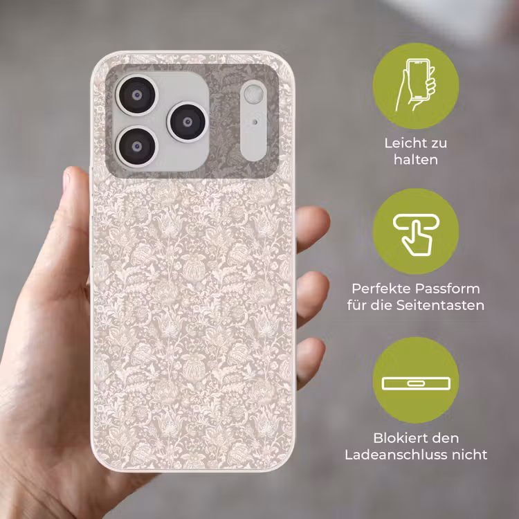 Bloemenprint - Grijs - Crème Telefoonhoesje iPhone 17 Pro klein 878 -sfeer3_DE