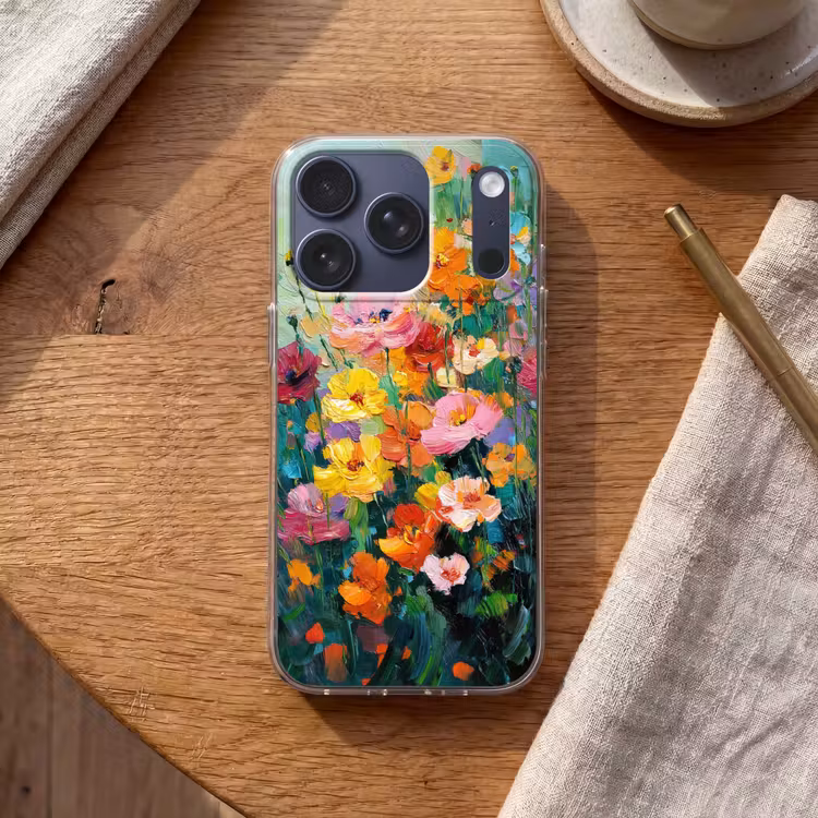 Bloemen explosie - Heldere kleuren - Vrolijk Telefoonhoesje iPhone 17 Pro klein -sfeer1