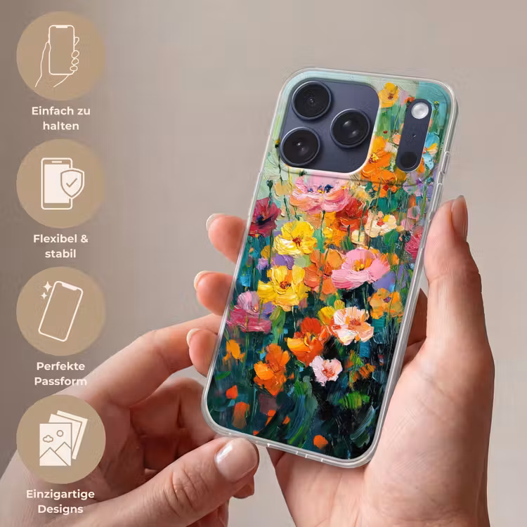 Bloemen explosie - Heldere kleuren - Vrolijk Telefoonhoesje iPhone 17 Pro klein -sfeer3_DE