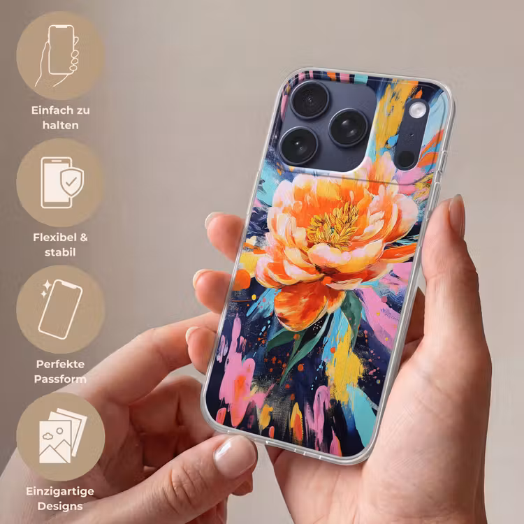 Bloemexplosie - Felle spatten - Dynamisch Telefoonhoesje iPhone 17 Pro klein -sfeer3_DE
