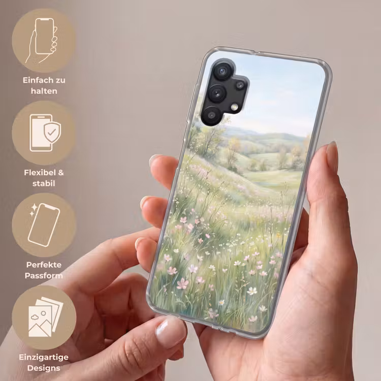 Bloemen veld - Bloemen - Groen Telefoonhoesje Samsung Galaxy A32 5G klein -sfeer3_DE