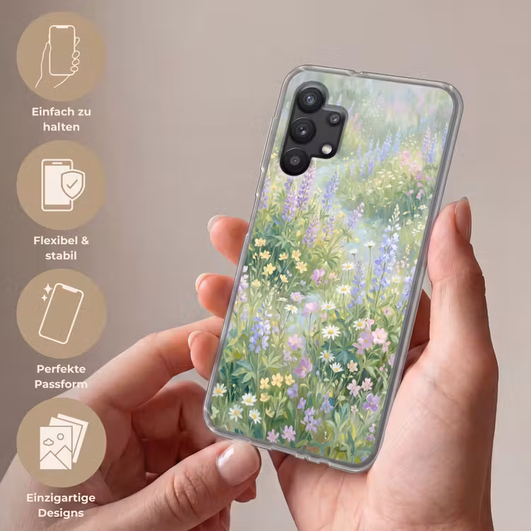 Bloemenveld - Heuvels - Kleurrijk Telefoonhoesje Samsung Galaxy A32 5G klein -sfeer3_DE