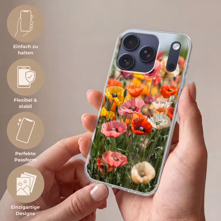Bloemenveld - Klaprozen - Kleurrijk Telefoonhoesje iPhone 17 Pro klein -sfeer3_DE