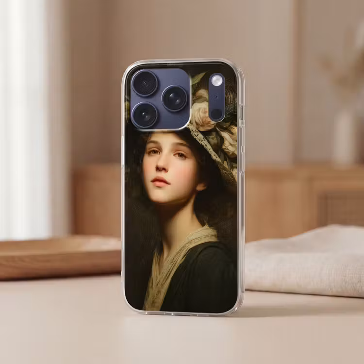 Bloemenhoed - Portret - Vrouw Telefoonhoesje iPhone 17 Pro klein -sfeer2