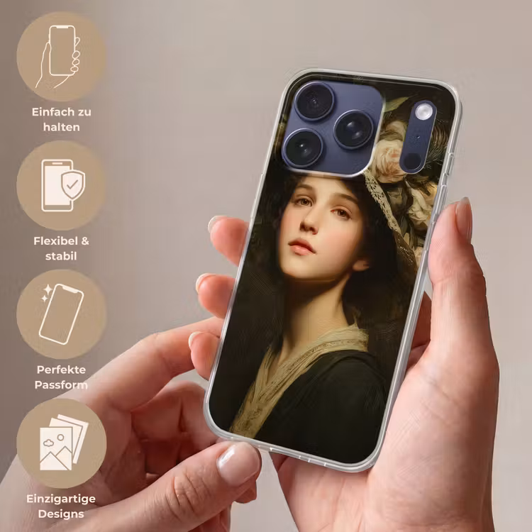 Bloemenhoed - Portret - Vrouw Telefoonhoesje iPhone 17 Pro klein -sfeer3_DE