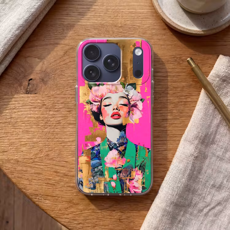 Bloemenkroon - Goud - Vrouw - Portret Telefoonhoesje iPhone 17 Pro klein -sfeer1