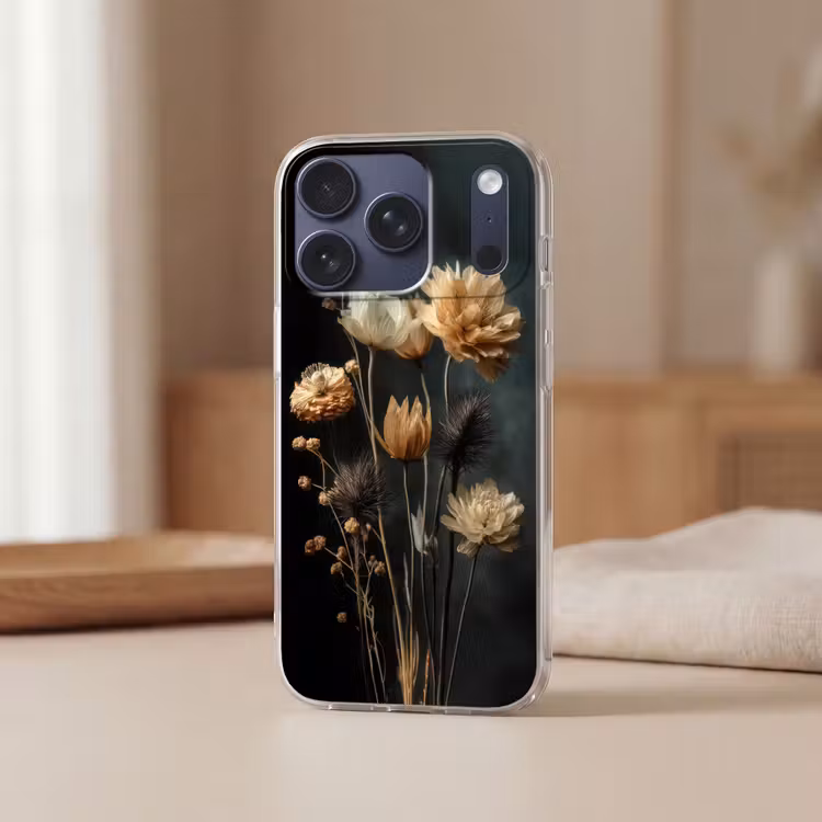 Boeket - Bloemen - Licht - Zwart Telefoonhoesje iPhone 17 Pro klein -sfeer2