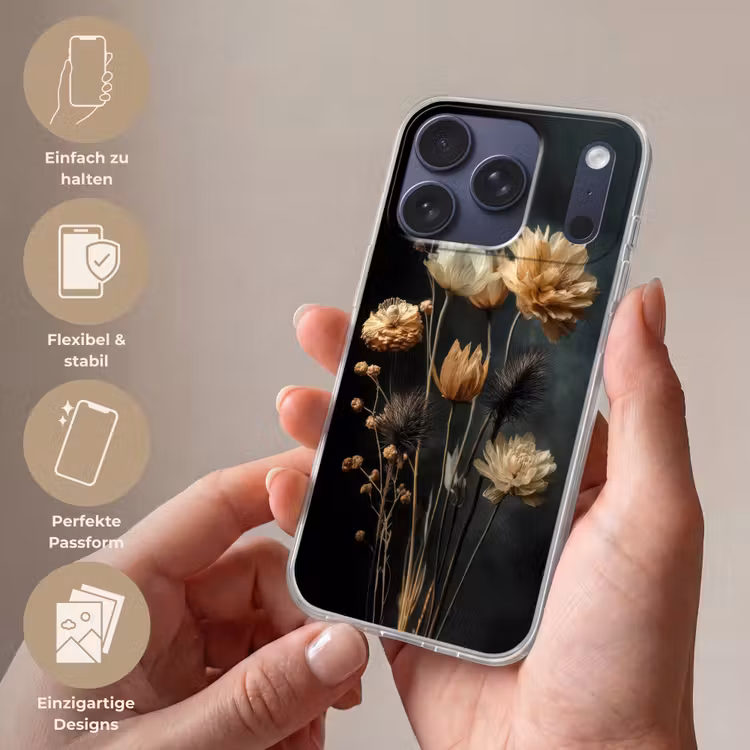 Boeket - Bloemen - Licht - Zwart Telefoonhoesje iPhone 17 Pro klein -sfeer3_DE