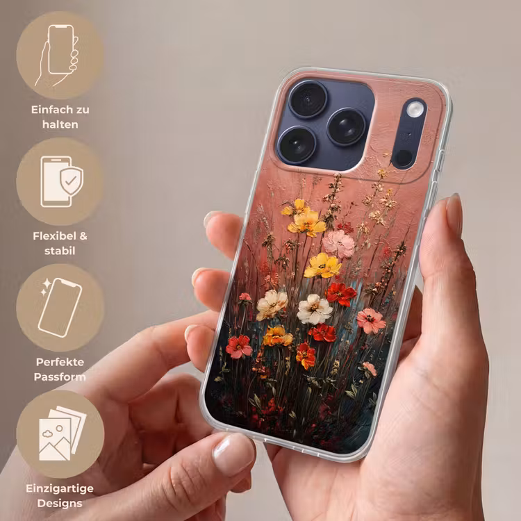 Bloemenboeket - Fijne details - Roze Telefoonhoesje iPhone 17 Pro klein -sfeer3_DE