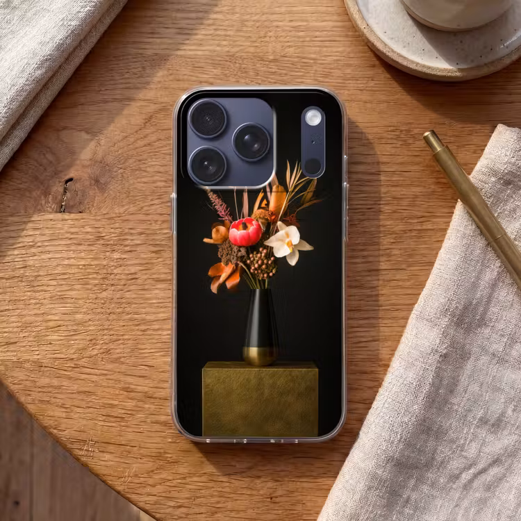 Boeket - Oranje - Gouden - vaas Telefoonhoesje iPhone 17 Pro klein -sfeer1
