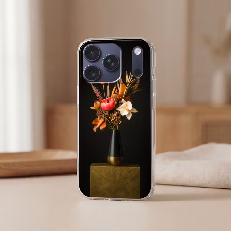 Boeket - Oranje - Gouden - vaas Telefoonhoesje iPhone 17 Pro klein -sfeer2