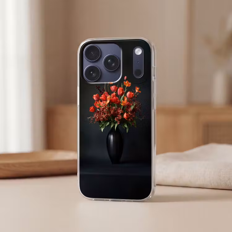Boeket - Tulpen - Vaas - Rood Telefoonhoesje iPhone 17 Pro klein -sfeer2