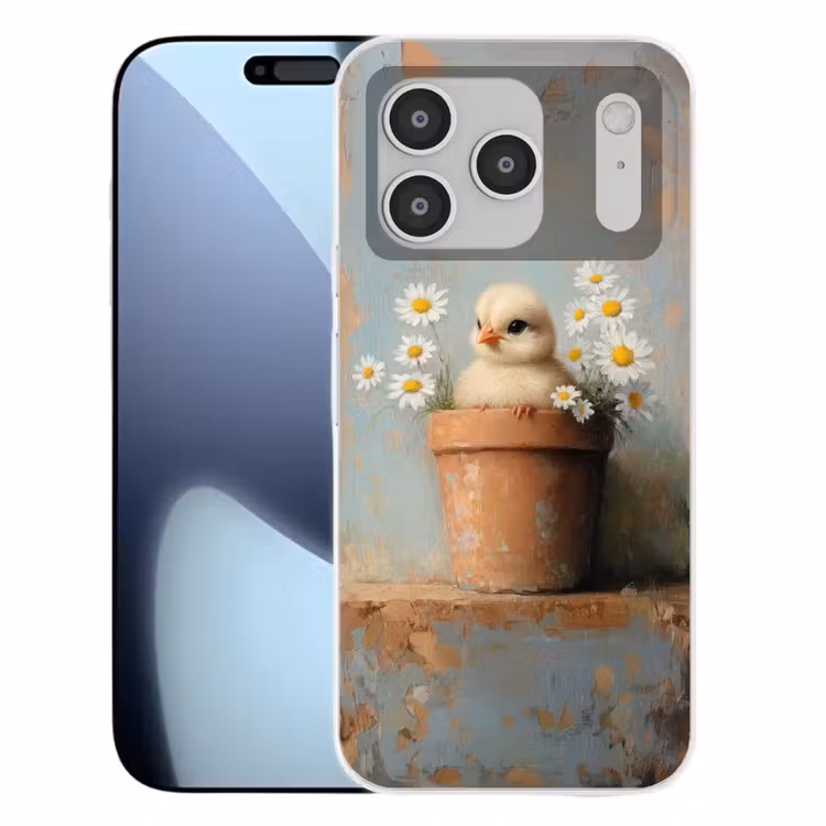 Bloempot - Kuiken - Bloemetjes Telefoonhoesje iPhone 17 Pro klein -3d