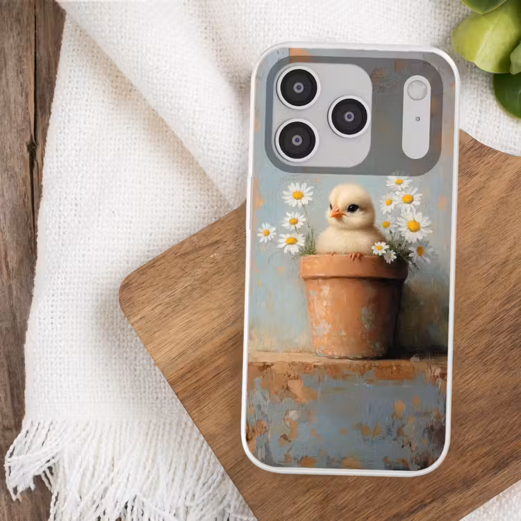 Bloempot - Kuiken - Bloemetjes Telefoonhoesje iPhone 17 Pro klein -sfeer1