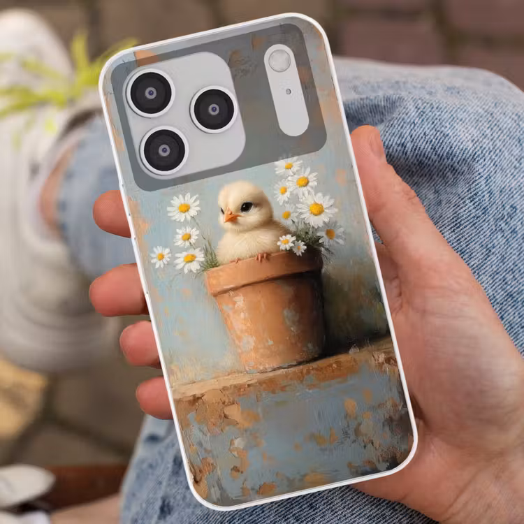 Bloempot - Kuiken - Bloemetjes Telefoonhoesje iPhone 17 Pro klein -sfeer2
