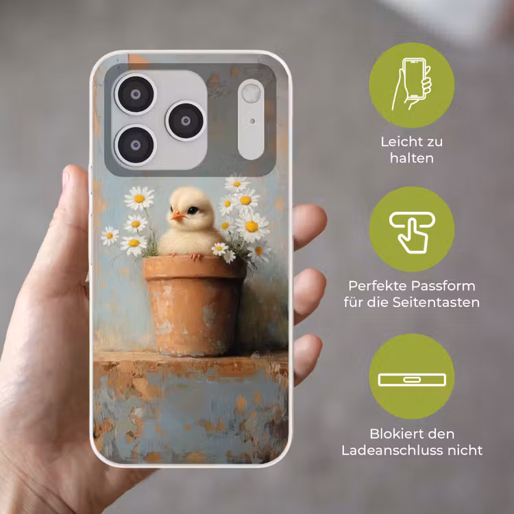 Bloempot - Kuiken - Bloemetjes Telefoonhoesje iPhone 17 Pro klein -sfeer3_DE