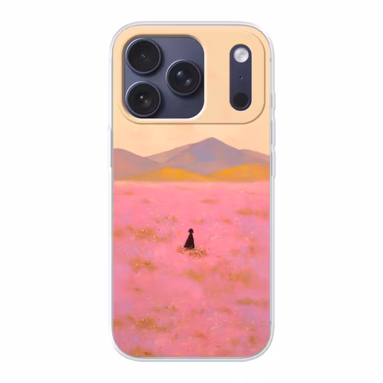 Bloemenweide - Heuvels - Silhouet - Roze Telefoonhoesje iPhone 17 Pro klein -3d