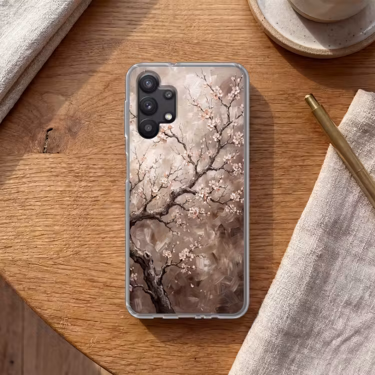 Bloesem - Takken - Schilderij - Beige - Serene Telefoonhoesje Samsung Galaxy A32 5G klein -sfeer1