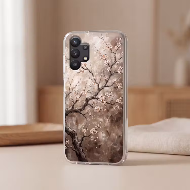 Bloesem - Takken - Schilderij - Beige - Serene Telefoonhoesje Samsung Galaxy A32 5G klein -sfeer2