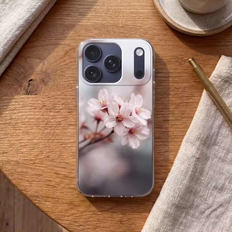 Bloesems - Meeldraden - Geel - Wazig Telefoonhoesje iPhone 17 Pro klein -sfeer1