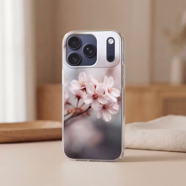 Bloesems - Meeldraden - Geel - Wazig Telefoonhoesje iPhone 17 Pro klein -sfeer2