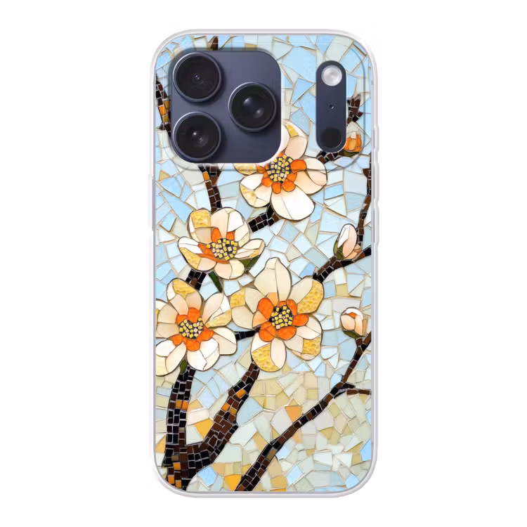 Bloesems - Wit - Mozaïek - Tak Telefoonhoesje iPhone 17 Pro klein -3d
