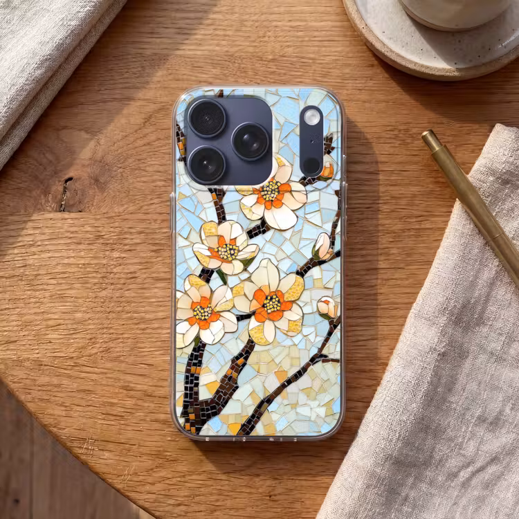 Bloesems - Wit - Mozaïek - Tak Telefoonhoesje iPhone 17 Pro klein -sfeer1