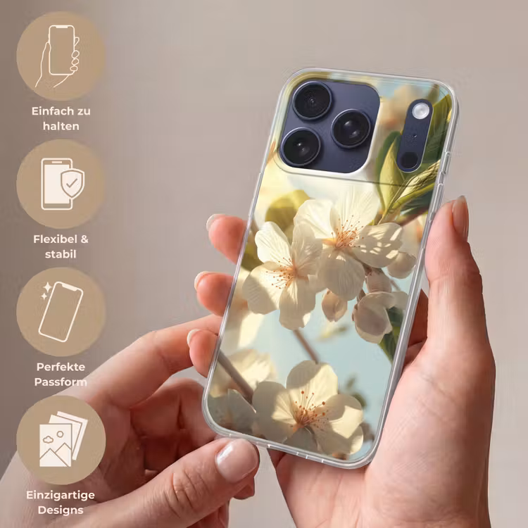 Bloesems - Wit - Zonnestralen -  Bloemblaadjes Telefoonhoesje iPhone 17 Pro klein -sfeer3_DE