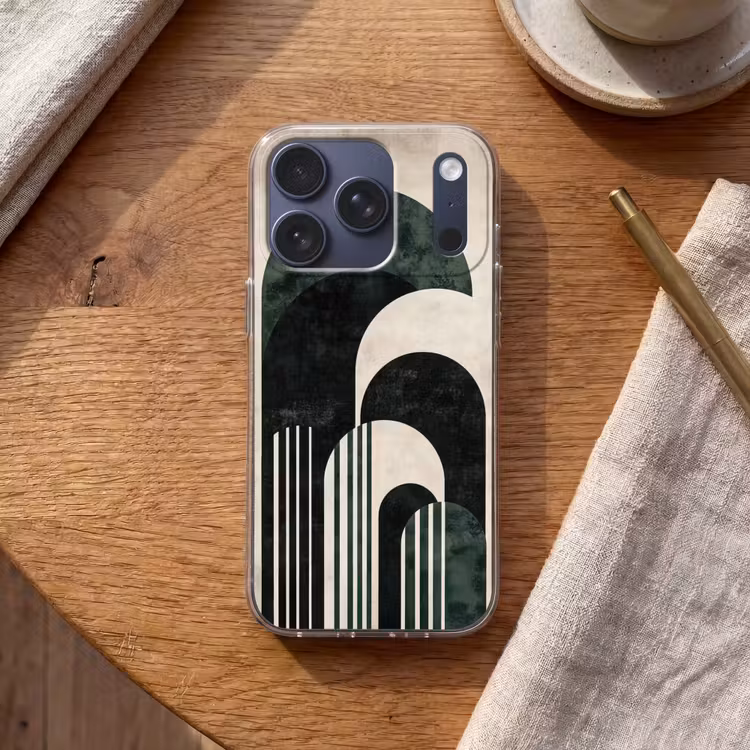 Bogen - Donkergroen - Lijnen Telefoonhoesje iPhone 17 Pro klein -sfeer1