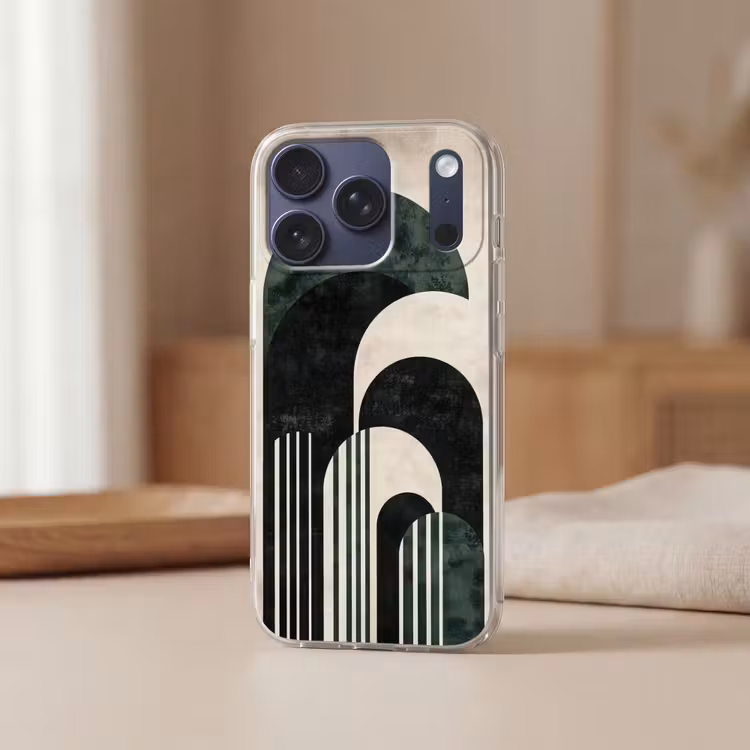 Bogen - Donkergroen - Lijnen Telefoonhoesje iPhone 17 Pro klein -sfeer2
