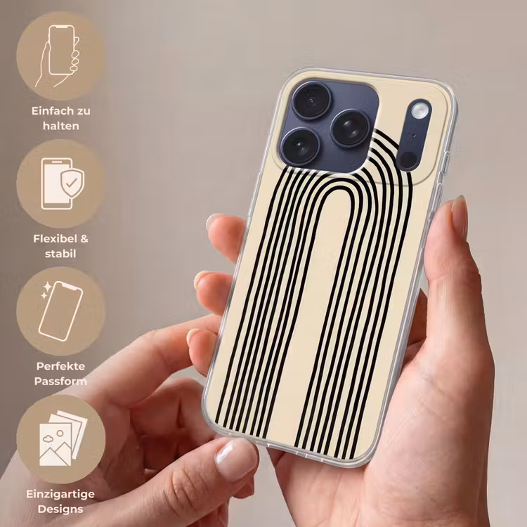 Boogvormen - Zwart - Strak Telefoonhoesje iPhone 17 Pro klein -sfeer3_DE