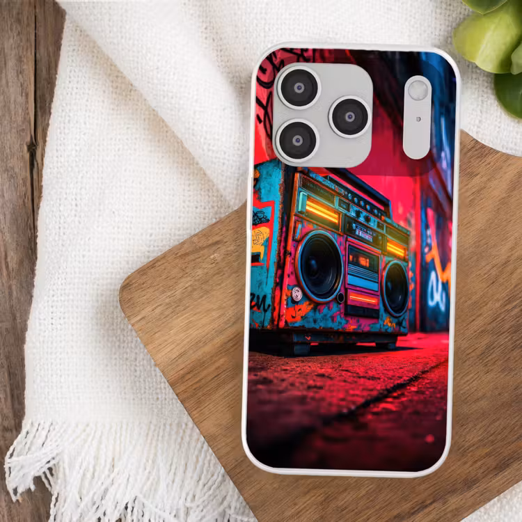 Boombox - Rood - Graffiti - Neon Telefoonhoesje iPhone 17 Pro klein -sfeer1