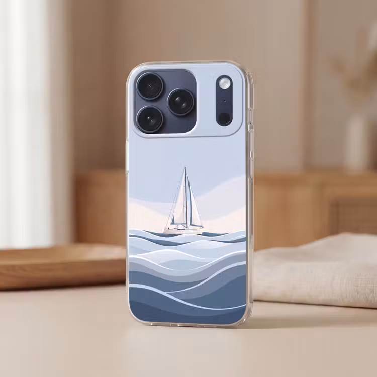 Boot - Zeil - Zee - Modern - Beige Telefoonhoesje iPhone 17 Pro klein -sfeer2