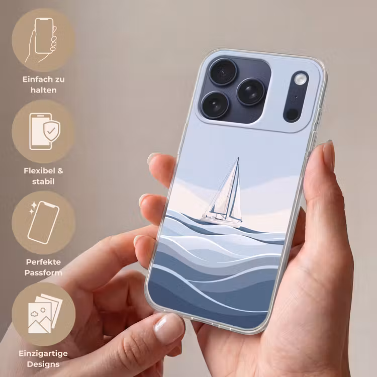 Boot - Zeil - Zee - Modern - Beige Telefoonhoesje iPhone 17 Pro klein -sfeer3_DE