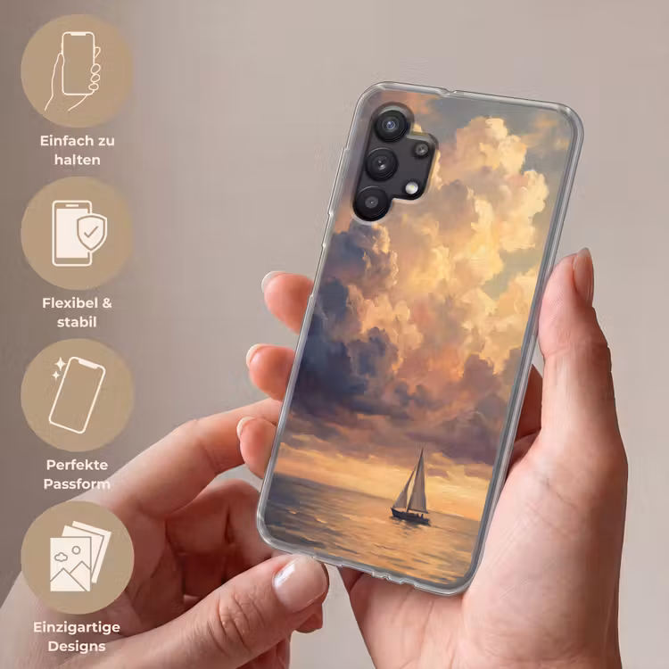 Boot - Zonsondergang - Zee - Natuur - Goud Telefoonhoesje Samsung Galaxy A32 5G klein -sfeer3_DE