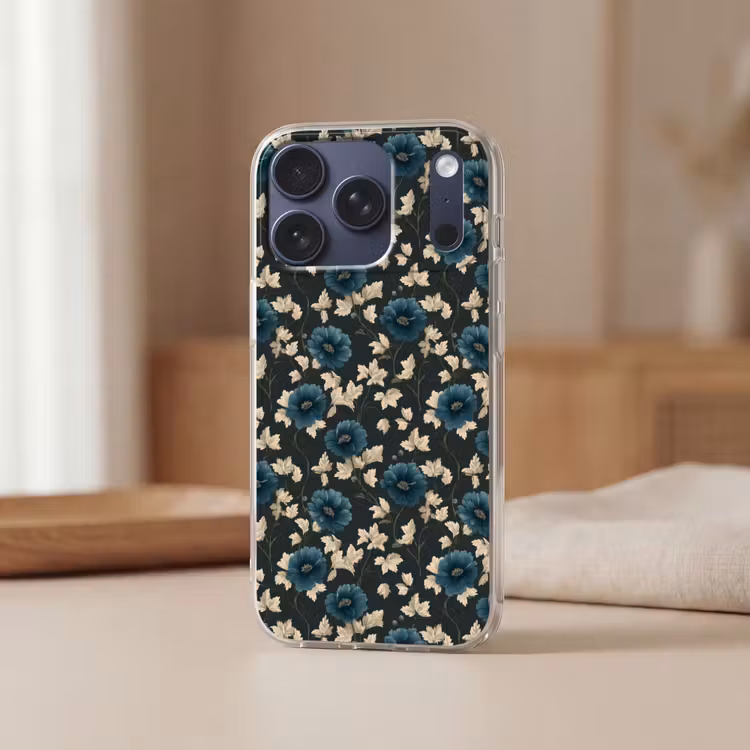 Botanisch - Bloemen - Blauw Telefoonhoesje iPhone 17 Pro klein 878 -sfeer2