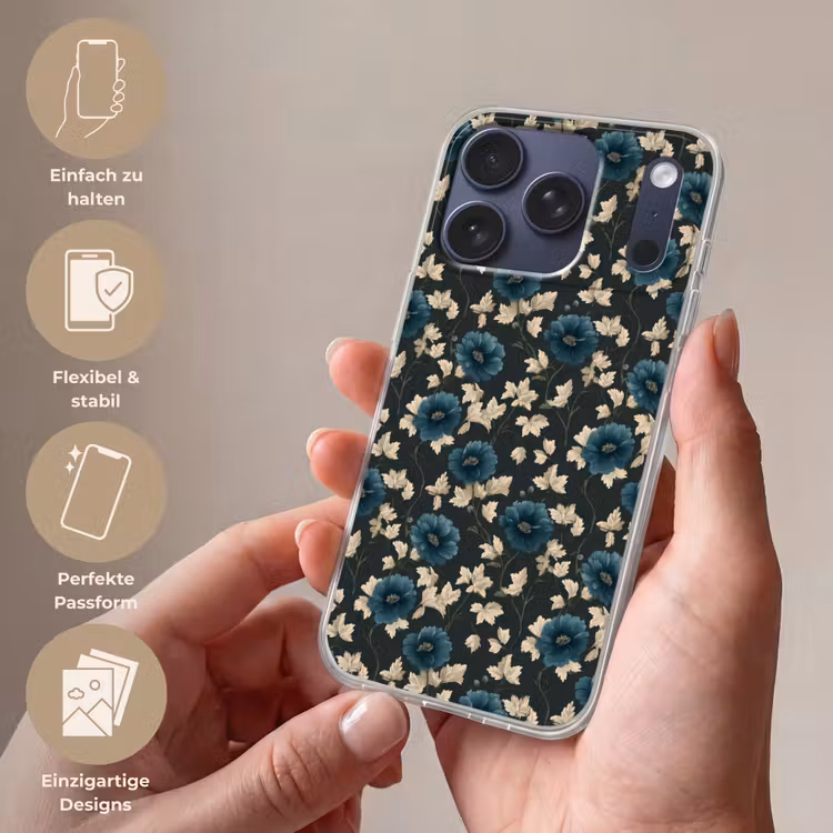 Botanisch - Bloemen - Blauw Telefoonhoesje iPhone 17 Pro klein 878 -sfeer3_DE