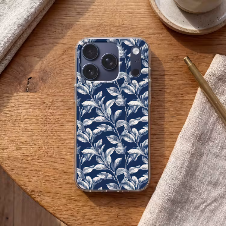 Botanisch - Patroon - Blauw Telefoonhoesje iPhone 17 Pro klein 878 -sfeer1