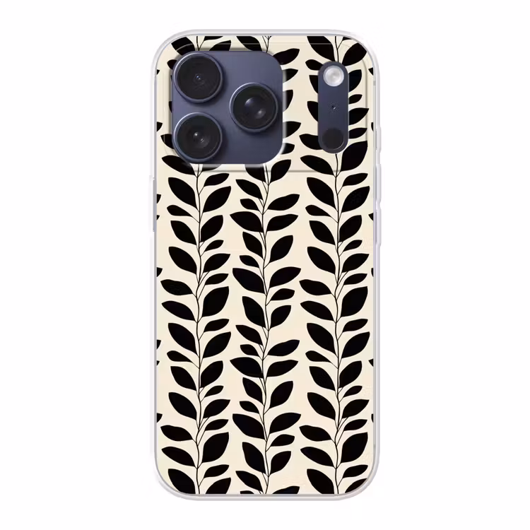 Botanisch - Dessin - Zwart - Beige Telefoonhoesje iPhone 17 Pro klein 878 -3d