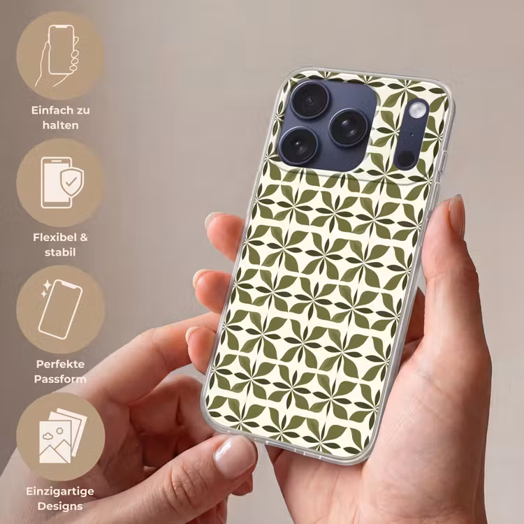 Botanisch - Retro - Groen Telefoonhoesje iPhone 17 Pro klein 878 -sfeer3_DE